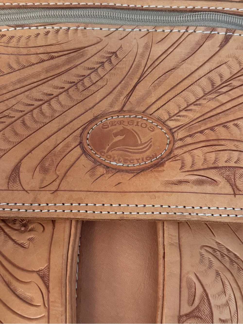 VTG Sergios Collection Genuine Leather Western Tooled Travel Bag Weekend Duffel